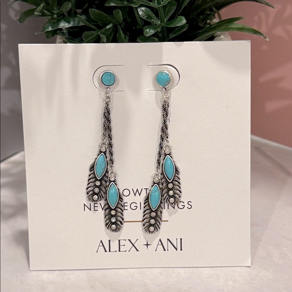 Alex and Ani Jewelry - Alex and Ani Silver Faux Turquoise Feather Earrings